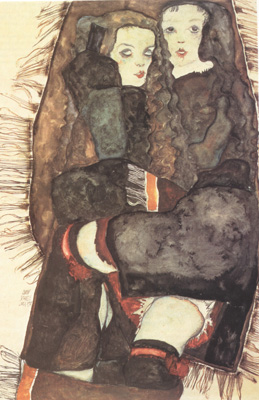 Two Girls on Fringed Blanket (mk12)